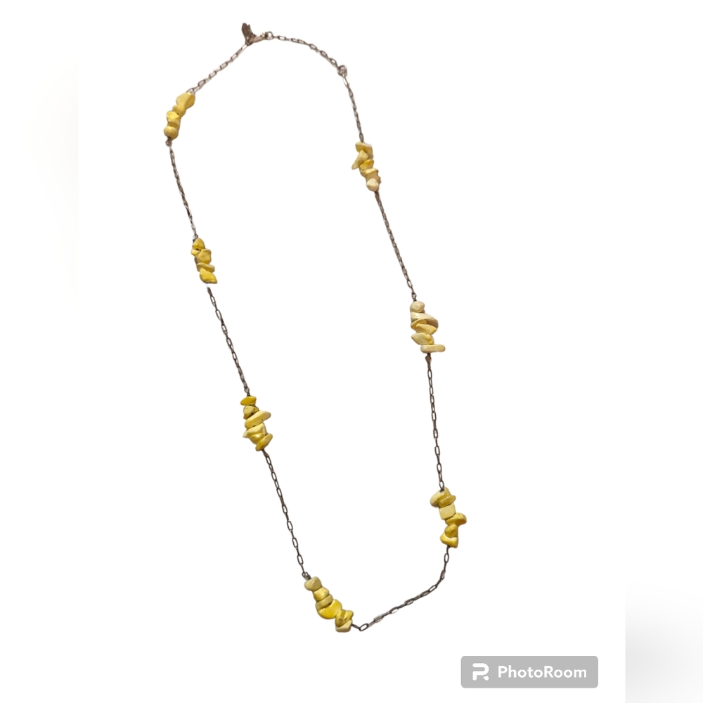 Sterling Silver Handpicked Yellow Stone Chain link Necklace 26"
